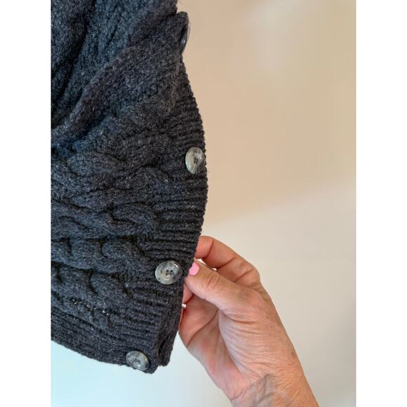 Fisherman Out of Ireland Crossover Wrap Charcoal Wool Cashmere Buttons Small - Picture 4 of 10